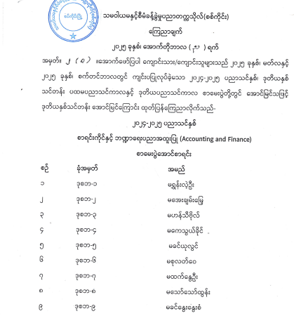 ၂၀၂၄-၂၀၂၅ ပညာသင်နှစ်၊ ဒုတိယနှစ်သင်တန်း အောင်မြင်သူများစာရင်း ကြေညာချက်